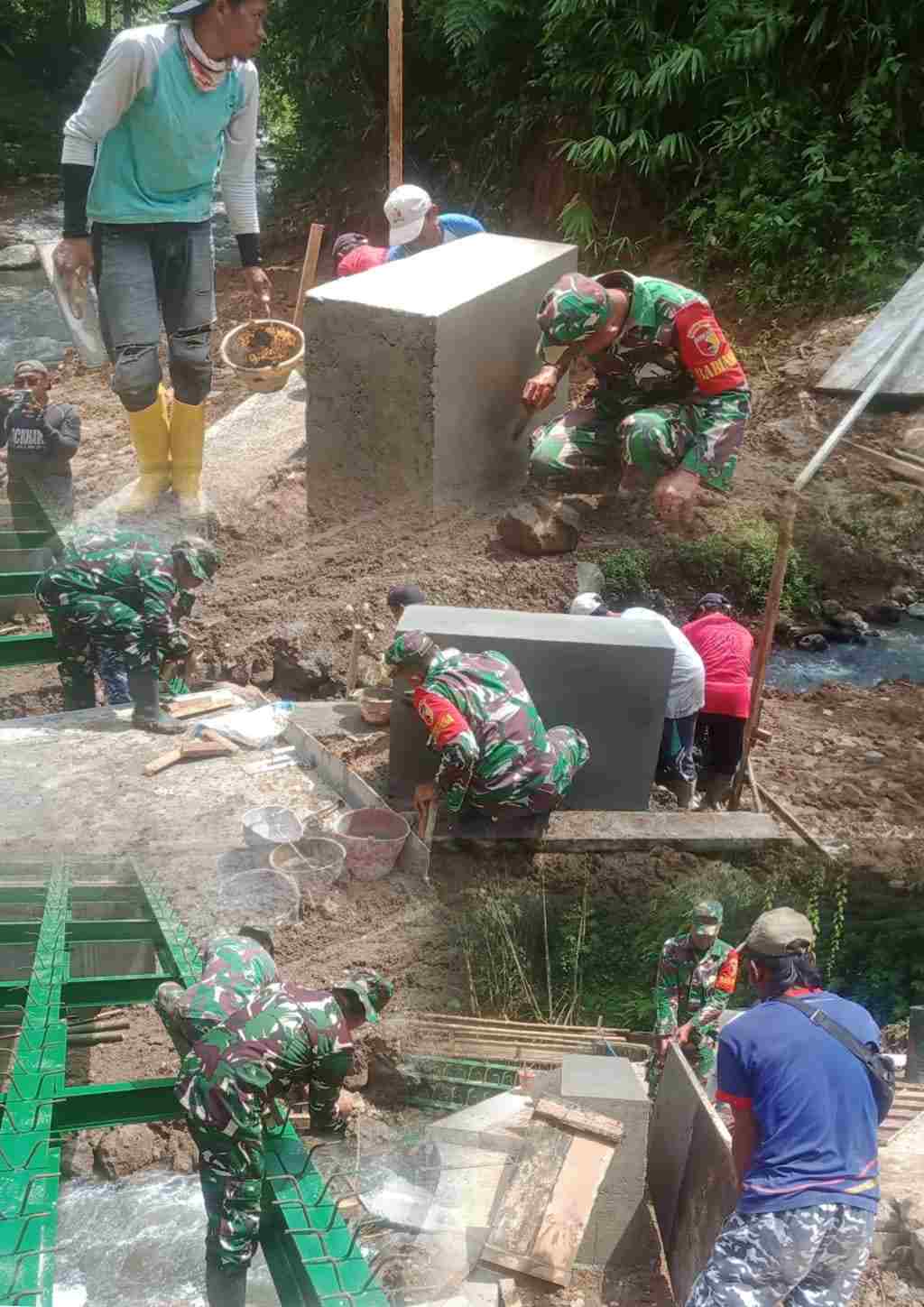 Babinsa Gotong Royong Bersama Warga Percepat Pembangunan Jembatan Garuda