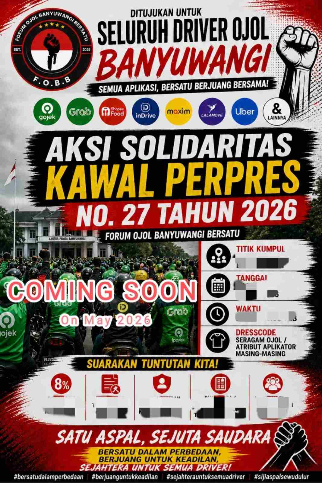 FOBB Siapkan Aksi Damai Mei 2026, Desak Program ASN Naik Ojol Merata hingga Kecamatan di Banyuwangi